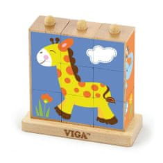 Viga Dřevěné puzzle kostky na stojánku Zoo