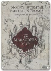 CurePink Dekorační cedule na zeď Harry Potter: Marauders Map Hogwarts Castle (15 x 21 cm)