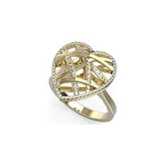 Guess Slušivý pozlacený prsten Heart Cage JUBR03101JWYG (Obvod 52 mm)