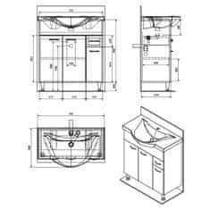 AQUALINE KERAMIA FRESH umyvadlová skříňka 75,2x74x34,4cm, bílá 50082A - Aqualine