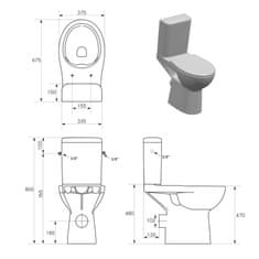 SAPHO HANDICAP WC kombi zvýšený sedák, Rimless, zadní odpad, bílá K11-0221 - Sapho