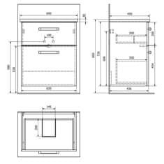 AQUALINE VEGA umyvadlová skříňka 62x72,6x43,6cm, 2x zásuvka, bílá VG063 - Aqualine