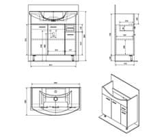 AQUALINE ZOJA umyvadlová skříňka 82,8x74x34,3cm, bílá 51083A - Aqualine