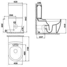 Creavit GRANDE WC kombi XL, spodní/zadní odpad, bílá GR360 - CREAVIT