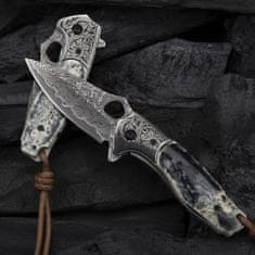 OEM Damaškový lovecký skládací nůž MASTERPIECE Shouta-Černá/Bílá KP26641