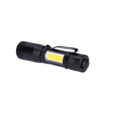 Solight  LED kovová svítilna Zoom 3W + COB, 150 + 60lm, AA, černá