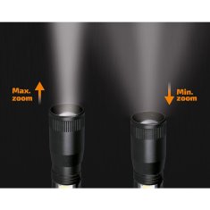 Solight  LED kovová svítilna Zoom 3W + COB, 150 + 60lm, AA, černá