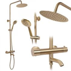 REA Sprchový set s termostatem Lungo zlatý - vanová baterie, dešťová a ruční sprcha