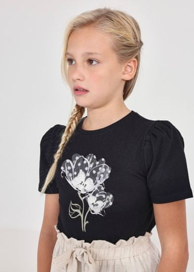 MAYORAL dívčí černé tričko s květinou Velikost: 14/157