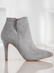 Amiatex Luxusní dámské šedo-stříbrné kotníčkové boty na jehlovém podpatku + Ponožky Gatta Calzino Strech, odstíny šedé a stříbrné, 38