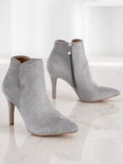 Amiatex Luxusní dámské šedo-stříbrné kotníčkové boty na jehlovém podpatku, odstíny šedé a stříbrné, 38