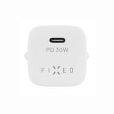 FIXED síťová nabíječka Mini s USB-C, PD, 30W, bílá + USB-C - USB-C kabel, 1m, bílá