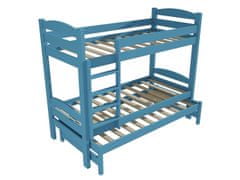 eoshop Patrová postel s výsuvnou přistýlkou KRISTIÁN "PPV 010" (Barva dřeva: barva modrá, Prostor mezi lůžky: 80 cm, Rozměr: 80 x 200 cm)