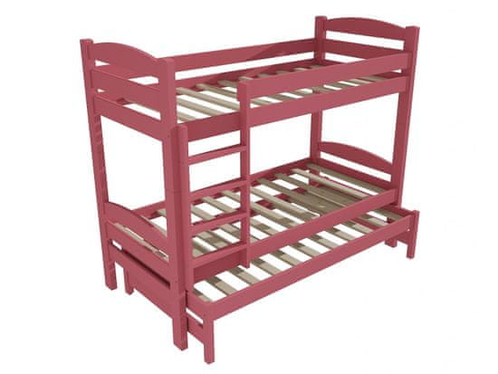 eoshop Patrová postel s výsuvnou přistýlkou KRISTIÁN "PPV 010" (Barva dřeva: barva růžová, Prostor mezi lůžky: 80 cm, Rozměr: 80 x 200 cm)