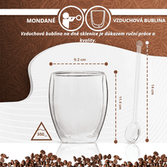 GOLDEN LEAF Sada 4 ks Sklenice s dvojitého skla - Sklenice na kávu s dvojitou stěnou - Trvanlivé a bezpečné používání - Latte Macchiato - 4ks x 350 ml