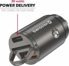 SWISSTEN cl adaptér power delivery usb-c + super charge 3.0 30w nano stříbrný
