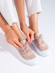 Amiatex Exkluzívní dámské tenisky růžové bez podpatku + Ponožky Gatta Calzino Strech, odstíny růžové, 37