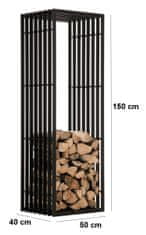 Sortland Stojan na dřevo ke krbu Irving - černý | 150x50x40 cm