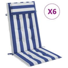Vidaxl Podušky na židli vysoké opěradlo 6 ks modré a bílé pruhy oxford