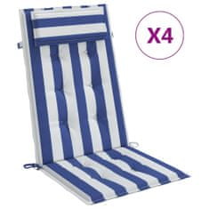 Vidaxl Podušky na židli vysoké opěradlo 4 ks modré a bílé pruhy oxford