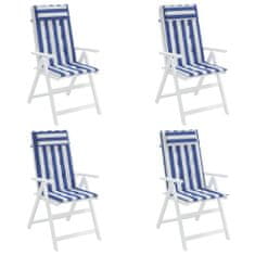 Vidaxl Podušky na židli vysoké opěradlo 4 ks modré a bílé pruhy oxford