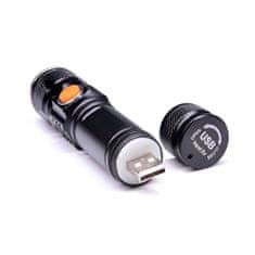 Foxter 1221 LED kapesní nabíjecí svítilna, 3W, 200lm, USB, Li-ion