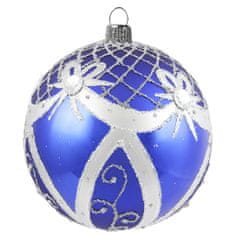 Decor By Glassor Vánoční baňka modrá stříbrný dekor (Velikost: 10)