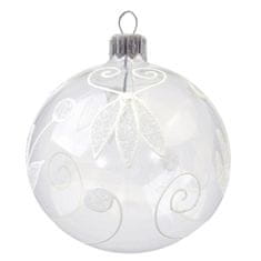 Decor By Glassor Vánoční koule transparentní s bílým zdobením (Velikost: 6)