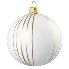Decor By Glassor Vánoční koule bílá zlaté proužky (Velikost: 8)