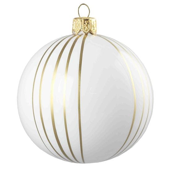Decor By Glassor Vánoční koule bílá zlaté proužky (Velikost: 10)