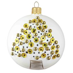 Decor By Glassor Vánoční koule bílá se zlatým korálkovým stromečkem (Velikost: 6)