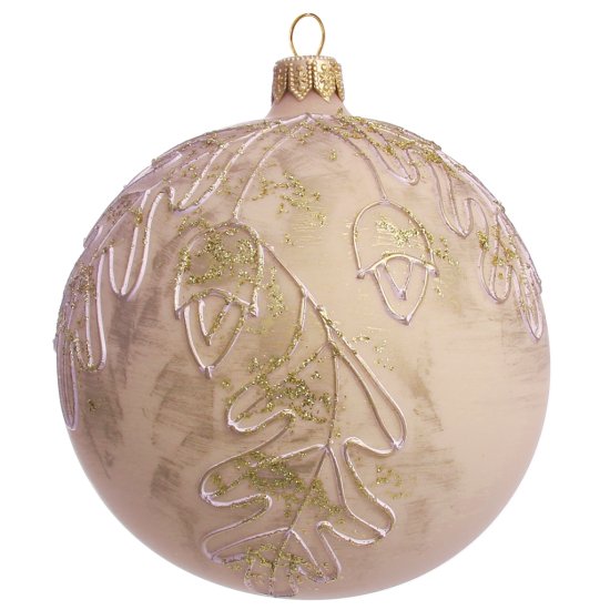 Decor By Glassor Vánoční koule krémová lístky (Velikost: 8)
