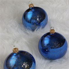 Decor By Glassor Vánoční baňka modrá zlatý dekor (Velikost: 8)