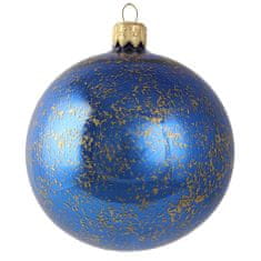 Decor By Glassor Vánoční baňka modrá zlatý dekor (Velikost: 8)