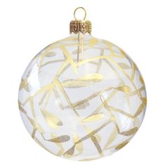 Decor By Glassor Vánoční baňka průhledná s dekorem zlatých lístků