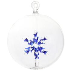 Decor By Glassor Vánoční koule průhledná s modrou vločkou