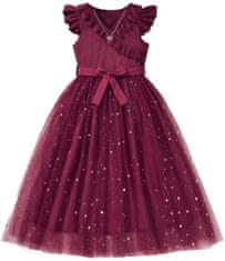 EXCELLENT Dívčí společenské šaty s hvězdami vel. 146 - Vínové