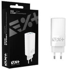 Next One 65W 2× USBC, 1× USB A Wall Charger - White, GAN-65W-CHR