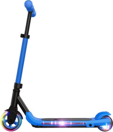 Gyermek elektromos roller Sencor Scooter K5, Black ultra könnyű 60W-os motor erős akkumulátor hatótávolság 8km lábfék lábgáz könnyen használható elektromos roller gyerekeknek és kicsiknek csúszásmentes könnyű elektromos roller színes LED háttérvilágítás hátsó fék vidám roller