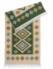 Multi Decor Plochý tkaný koberec se střapci Kilim zelený 120x60 cm