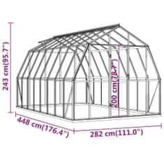 Vidaxl Skleník s podkladovým rámem antracitový 12,63 m² hliník