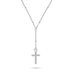 Brilio Silver Nadčasový stříbrný náhrdelník Křížek se zirkony NCL106W