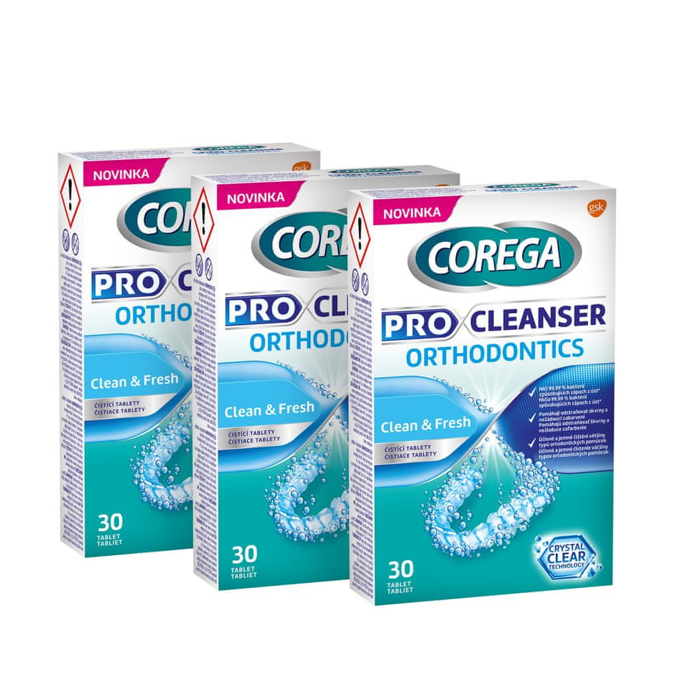 Levně Corega čisticí tablety Pro Cleanser Orthodontics 3 x 30 ks