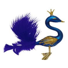 Decor By Glassor Skleněná labuť tmavě modrá se zlatou korunkou a křidélky