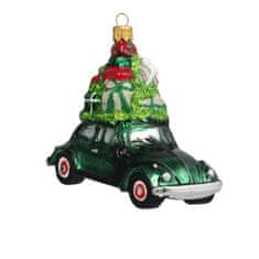 Decor By Glassor Skleněné vánoční autíčko s dárky Decor by Glassor