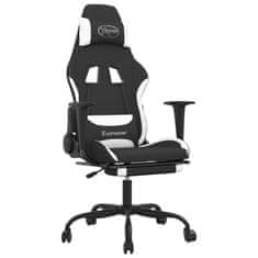 Vidaxl Masážní herní židle s podnožkou černá a bílá textil