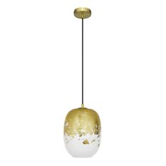 LIGHT FOR HOME Závěsné svítidlo se stínítkem z foukaného skla se zlatým zdobením 19603 "Marble" made in Italy, 1x60W, E27, hnědá, zlatá