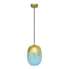 LIGHT FOR HOME Závěsné svítidlo se stínítkem z foukaného skla v turkusovlé barvě se zlatým zdobením 19603 "Marble", 1x60W, E27