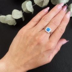 LS Prsten s modrým opálem a zirkony 52