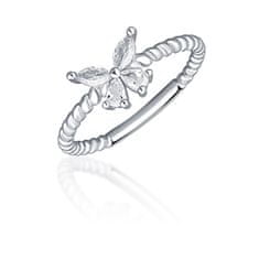 JVD Blyštivý stříbrný prsten s motýlkem SVLR0744XI2BI (Obvod 48 mm)